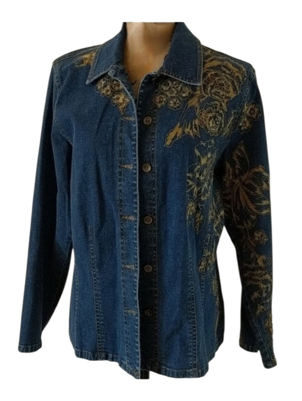 SUSAN BRISTOL VTG denim Embroidered jacket size SMALL